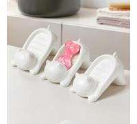 Vibsky Portasapone a forma di gatto in ABS con design drenante per lavabo da bagno, antiscivolo, a forma di animale, per doccia, cucina, piano di lavoro, bianco