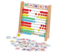 VICASKY 1 Set Abaco Legno Educativo per Insegnamento della Matematica con Carte Numeriche Strumento Didattico per Sviluppare Competenze