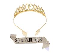 VICASKY 1 set da 2 pezzi, corona cerimoniale, cintura di compleanno argentata, fascia di compleanno divertente tiaras, mummia addio al nubilato, decorazione corona per bambini in lega