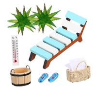 VICASKY 1 set di accessori per sauna, decorazione costiera in miniatura, mini accessori per la spiaggia, decorazione per la casa delle bambole, mini accessori per la casa delle bambole in legno