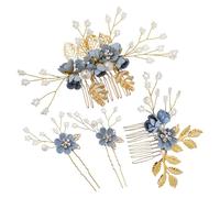 VICASKY 1 set di pettini di perle decorazioni per capelli da sposa pettine per capelli di nozze gemme floreali a pettini laterali per capelli con strass decorativi pettini laterali in lega blu