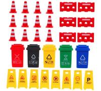 VICASKY 1 set di strumenti didattici per bidoni della spazzatura, segnaletica stradale, giocattolo a barricata, in miniatura, in plastica