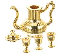 VICASKY 1 Set Mini Bambola Grande Ciotola Di Frutta In Filo Accessori Mini Tazza Da Tè Supporto Scenario Oro Metallo