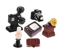 VICASKY 1 Set Ornamenti Decorativi Piccole Lampade Da Tavolo Mini Camera Retro Micro Paesaggio Artigianato Bambole Mobili Retro Mini Casa Della Bambola Radio Piccolo Modello di Proiettore Schermo
