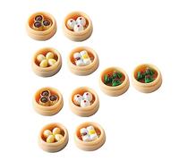 VICASKY 10 pezzi simulazione piccoli gioielli a gabbia, decorazione mini cibo, micro paesaggio, accessori per la casa delle bambole, mini cibo al vapore, piccola statua, decorazione in resina colorata