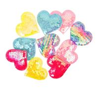 VICASKY 10 pezzi Toppe Cuore in Tessuto con Paillettes Brillanti per Fai da Te Charm Cuore per Abbellimenti Artigianali su Vestiti Fermagli e Accessori Capelli Colori Misti Blu Rosa Verde