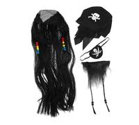 VICASKY 1set Cosplay Pirata Con Parrucca Barba Finta e Occhio Di Pirata Accessori Divertenti Per Halloween e Feste Tema