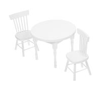 VICASKY 1set Tavolo In Legno In Miniatura Con Sedie Mobili Rotondi Bianco Per Casa Delle Bambole E Micro Paesaggi Per La Decorazione Di Scene Da Pranzo