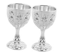 VICASKY 2 pezzi Calici in Metallo Incisi Bicchieri Vintage Stile Cinese in Antigraffio e Resistenti alle Cadute Calici da Vino Decorativi per Feste e Cerimonie Tradizionali