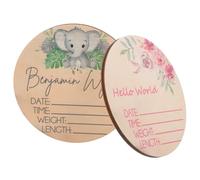 VICASKY 2 Pezzi Cartellino Personalizzato per Bambina Design Rotondo Legno Resistente Annuncio di Nascita Data Peso Decorazione per Culla e Casa