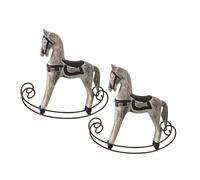 VICASKY 2 pezzi cavallo a dondolo in legno fatto a mano decorazione in stile cartone animato per tavolo e casa look vintage per design creativo della stanza per gli amanti del legno