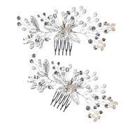 VICASKY 2 pezzi copricapo pettine per capelli per la sposa, fermagli per capelli da donna, in cristallo, per capelli in strass, per diserbo con strass argento