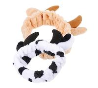 VICASKY 2 Pezzi Detergente Viso Animale e Fascio Di Fascia Per Mucca Dell'altopiano Pompom Head Band Fasce Per Animali Per Il Lavaggio Del Viso Orecchie Di Vacca Corno Spa Flanella