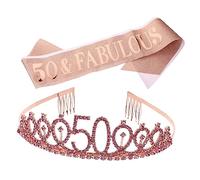 VICASKY 2 pezzi di compleanno tracolla cintura accessori per capelli da donna fascia di compleanno per donne festa di corone tiara e fascia per il 50° costume oro