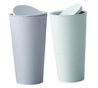 VICASKY 2 pezzi Mini Pattumiera da Scrivania Plastica con Rotante Contenitore Portatile per Rifiuti e Accessori e Cameretta Colori Chiari Verde e Azzurro