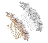 VICASKY 2 Pezzi Pettini Sposa Perla e Strass Accessori Capelli Sposi Argento e Oro Pettine Laterale Elegante Handmade Compatibile con Tutte le Lunghezze di Capelli per Matrimonio