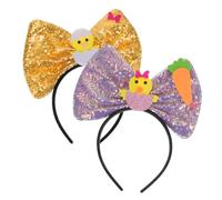 VICASKY 2pezzi Cerchietti Decorativi Pasquali Fiocco Per Bambine Cerchietti Paillettes e Pulcino Fascia Elastica Facile Da Indossare Per Costumi Festivi