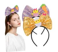 VICASKY 2pezzi Cerchietto Fiocco e Pulcino Pasquale Fascia Per Capelli Decorata Con Paillettes Accessorio Per Capelli Per Feste e Celebrazioni