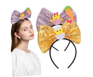 VICASKY 2pezzi Cerchietto Fiocco e Pulcino Pasquale Fascia Per Capelli Decorata Con Paillettes Accessorio Per Capelli Per Feste e Celebrazioni