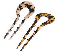 VICASKY 2pezzi u Shape Hair Forks Eleganti Bacchette Cinesi Antiscivolo Per Acconciature Accessori Per Donne e Sposa Colorazioni Neutre e Tartaro