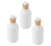 VICASKY 3 pezzi Bottiglie per Shampoo Ricaricabili con Pompa in PET Opaco e Dettagli in Bamboo Dispenser Antiscivolo per Sapone Liquido da Bagno e Viaggio Contenitori Vuoti per Shampoo