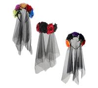 VICASKY 3 Pezzi Cerchietto Velo Halloween con Finte Colorate Fasce per Feste e Cosplay Accessorio Decorativo Riutilizzabile per Ragazze e Donne al Day Of The Dead e Ghost Festive