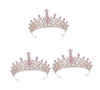 VICASKY 3 Pezzi Tiara Con Cristallo Corone Copricapo E Compleanno Della Tiara Della Ragazza Diademi Fiori Fascia Rosa