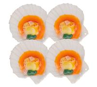 VICASKY 4 capesante artificiale, accessorio da cucina, modello di simulazione per frutti di mare, cibo giocattolo, come se stessi accessori da cucina, modello da mangiare in PVC