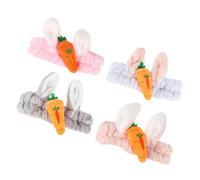 VICASKY 4 fasce per capelli con orecchie di coniglio con motivo carota, in morbido tessuto non tessuto corallo, per il lavaggio del viso e il trucco per adulti e design carino