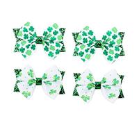 VICASKY 4 forcine per capelli verdi St Patricks Day Fiocco per capelli con motivo a quadrifoglio stampato per ragazze, fiocchi per capelli in raso, fiori verdi