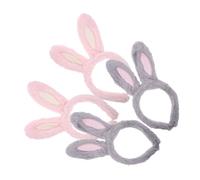 VICASKY 4 Pezzi Cerchietto Orecchie Coniglio e Confortevole per Cosplay e Feste Accessorio Decorativo per e Compleanni Orecchie Coniglio Peluche Grigio e Rosa