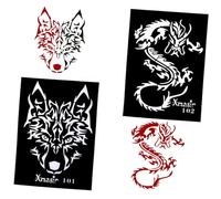 VICASKY 4pezzi Stencil Per Tatuaggi Glitterati Modelli Di Draghi Lupi e Tigri Su Tigre Stencil Traforati Per Aerografo e Uso Manuale