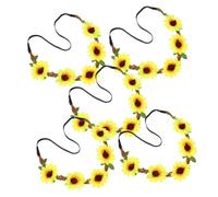 VICASKY 5 Pezzi fascia del fiore del sole leis Accessori per per ragazze decorazioni Banca della testa di fiori guidato di di girasole Banca di fiore hawaiano Giallo