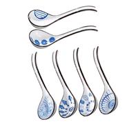 VICASKY 6 pezzi Cucchiai da Zuppa in Asiatici Blu Retrò Cucchiai da Minestra Ergonomici Design Capiente per Ramen Wonton Pho e Uso Quotidiano