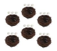 VICASKY 6 set Nidi Artificiali Intrecciati in Rattan con Uova Finte Decorazioni Handmade per Giardino Balcone Casa e Eventi Pasquali Natalizi e Matrimoni Resistenti e Naturali