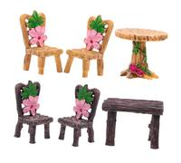 VICASKY 6pcs Casa Decorazione Resina Mobili Per Case Doll Tavolo Di Simulazione E Sedie Vintage Effetto Legno Adatto Per Creativo Miniatura Layout Promuove Fantasia E Cognitivo