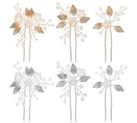 VICASKY 6pezzi Accessori Acconciatura Sposa Foglia e Perle Forcine Per Capelli Strass Per Spose e Damigelle in Due