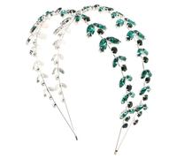VICASKY Cerchietto Sposa a Due Livelli con Cristalli Verde Foglie Elegante Accessorio Capelli per Nozze e Feste Comodo Pressione