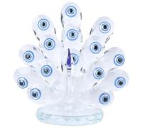 VICASKY Decorazione da Scrivania in Cristallo Artigianale Pavone Occhi Blu, Ornamento da Tavolo Trasparente per Casa, Ufficio e Feste di Compleanno, Regalo Decorativo Elegante e