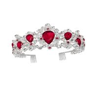VICASKY di cristallo pettine Crown Tear Dress Copricapo da sposa Testamento del matrimonio copricapo nuziale di perle da sposa accessori per da sposa rosso