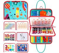 VICASKY Giocattolo per L'apprendimento Prescolare Bacheca Educativa in Feltro Blu Forme, Numeri e Cerniere Gioco da Tavolo Montessori per Piccoli Sviluppo Sensoriale e Abilità Manuali