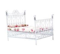 VICASKY Letto Matrimoniale In Metallo In Stile Europeo Mobili In Miniatura In Scala 1/12 Con Materasso Floreale Per Camera Da Letto Donne
