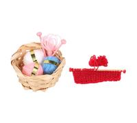 VICASKY Mini Cestino Intrecciato a Mano per Filati in Miniatura, Accessorio per Casa delle Bambole e Micro Paesaggi, Contenitore per Uncinetto Decorativo, Set Artigianale per Giochi