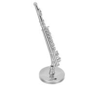 VICASKY Miniatura Flauto Traverso Decorativo in Metallo Argentato 8 Cm con Supporto e Custodia Nera, Ornamentazione per Casa delle Bambole e Accessorio Micro-Paesaggio per Arredamento
