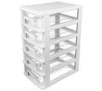 VICASKY Mobiletto Portaoggetti Multifunzionale a Cinque Strati in Plastica Trasparente e Bianca Organizer Per Cosmetici e Articoli Cassetto Portatile Per Uffici e Studi