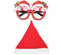 VICASKY Occhiali Natalizi Rossi e Cappello di Babbo Natale in Plastica e Tessuto, Comodi e Facili da Indossare per Feste di Natale e Cosplay Divertenti