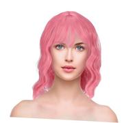 VICASKY Parrucca ondulata ricci pizzo anteriore parrucche ondulate parrucca con parrucca corta per la spalla con parte realistica onda botto pastello naturale ad alta temperatura filo rosa