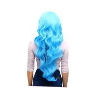 VICASKY Parrucca ricci blu parrucca bang umani Bangs parrucca impostore pastello parrucche ondulate tu dimena ondulato lunga parrucca riccia parrucca riccia sintetica Cosplay