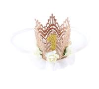 VICASKY per il primo compleanno di una bambina copricapo in pizzo e rete floreale per la prima festa di compleanno, elegante fascia per capelli con design a rose, colore beige