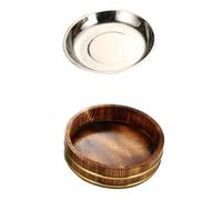 VICASKY Piatto per Sushi a Botte in Legno e Acciaio Inox, Caffè | Ristorante e Sala da Pranzo, Serve Gamberi, Sushi e Riso, Stile Semplice Creativo, Forma Barile